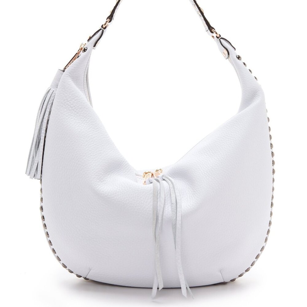Rebecca Minkoff Bailey Austin Studded Hobo White Pebbled Leather Shoulder Bag